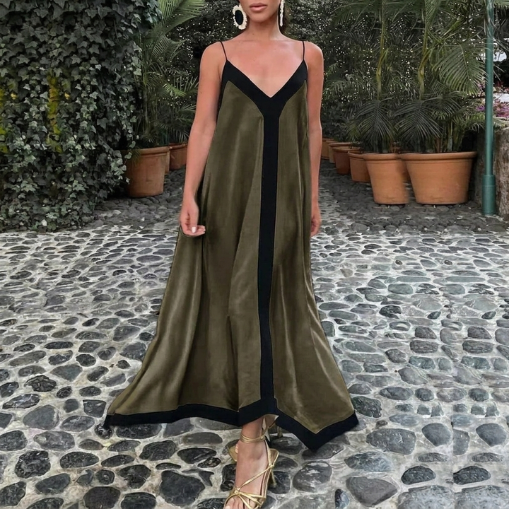 Robe longue fluide à col en V. 1