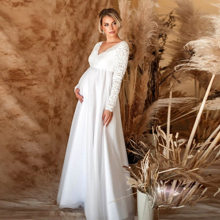 Robe longue pour femme | Robe de maternité trapèze à col en V 0