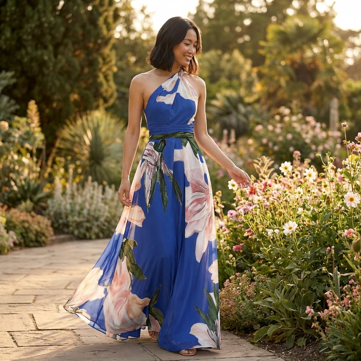 Robe longue pour femme à encolure asymétrique - Robe d'été décontractée 2