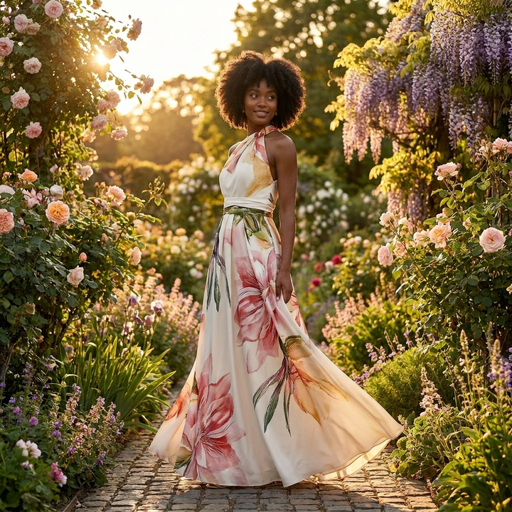 Robe longue pour femme à encolure asymétrique - Robe d'été décontractée 7