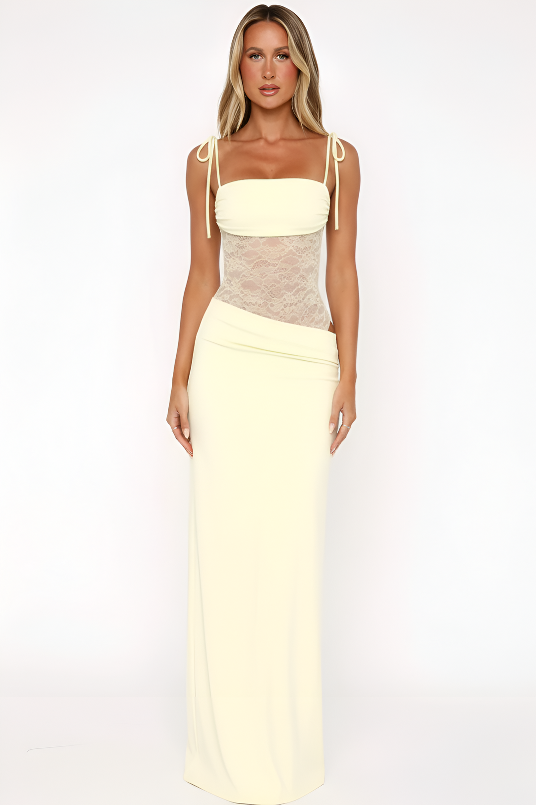 Robe longue pour femme avec corsage en dentelle et fines bretelles 0