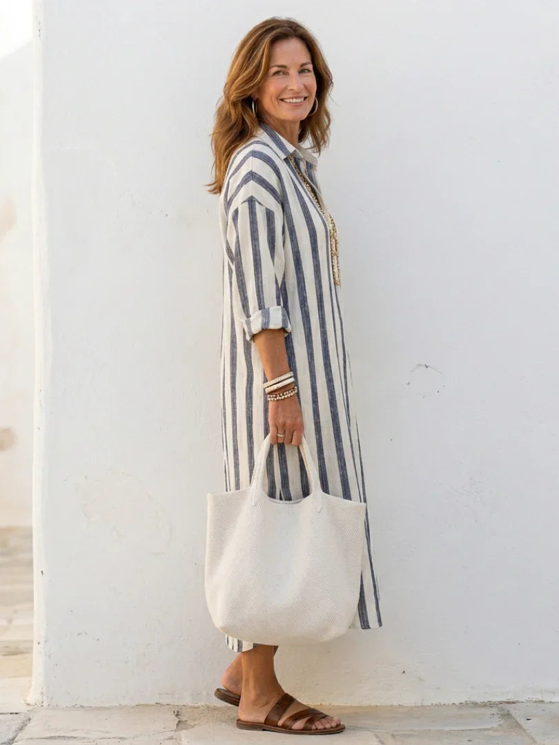 Robe maxi femme | Coupe décontractée avec col et boutons 2