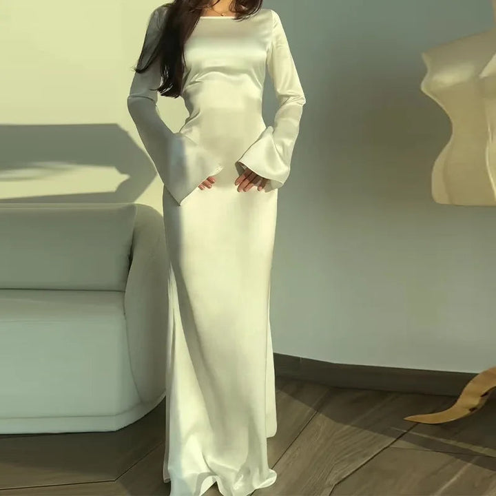 Robe maxi femme | Manches longues, coupe droite et longueur au sol 0