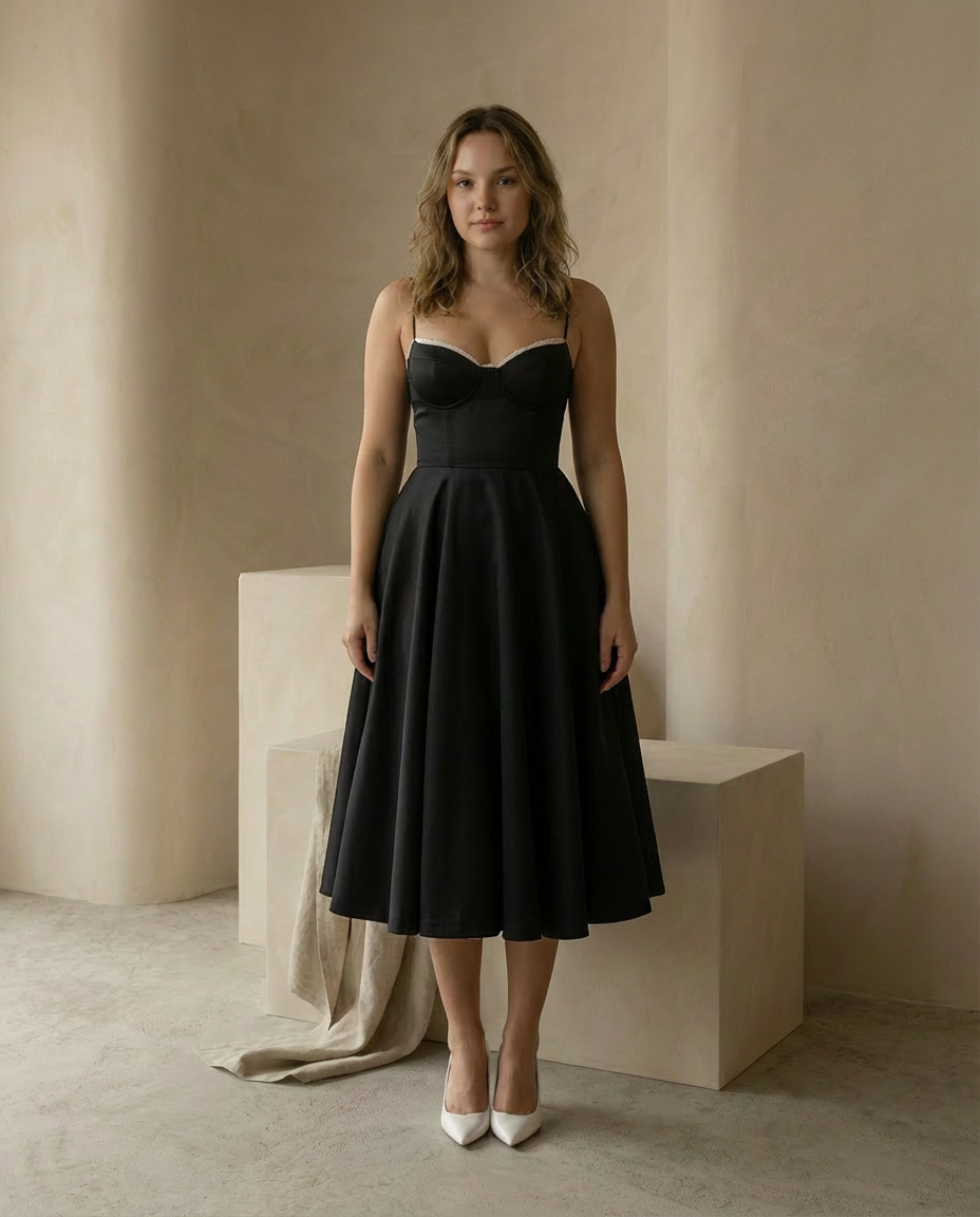 Robe midi à bretelles | Ligne élégante | Coupe fluide pour le soir 1