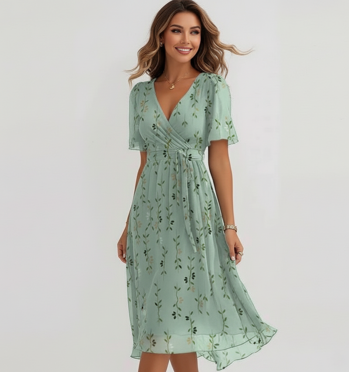 Robe midi à manches papillon fleuries pour femme – Style estival élégant 2