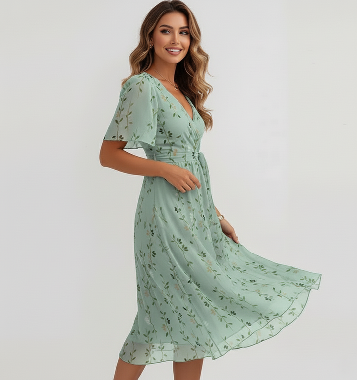 Robe midi à manches papillon fleuries pour femme – Style estival élégant 3