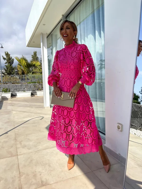 Robe midi en dentelle Harmonie Céleste de Luna 3