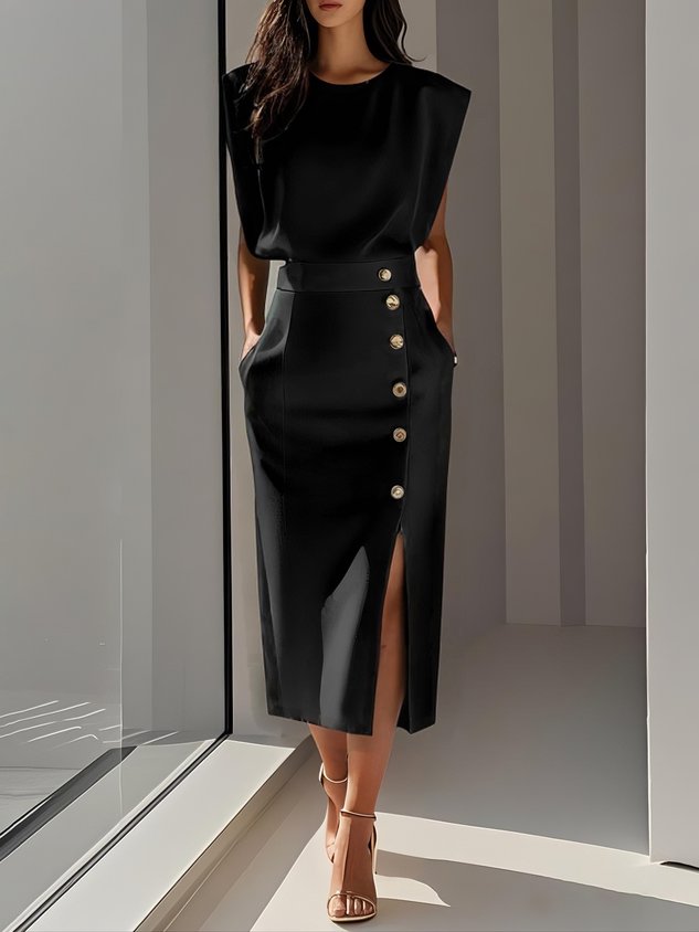 Robe midi femme | Col rond et ouverture boutonnée 1