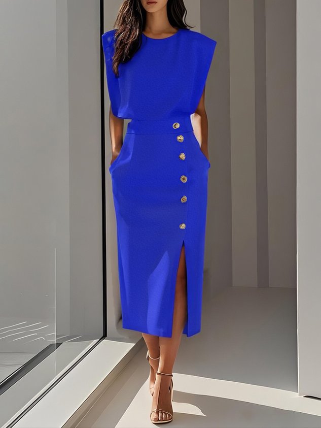 Robe midi femme | Col rond et ouverture boutonnée 5
