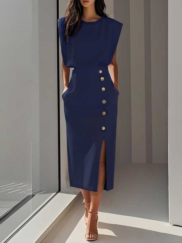 Robe midi femme | Col rond et ouverture boutonnée 7