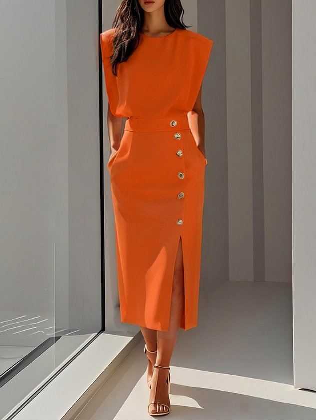 Robe midi femme | Col rond et ouverture boutonnée 8