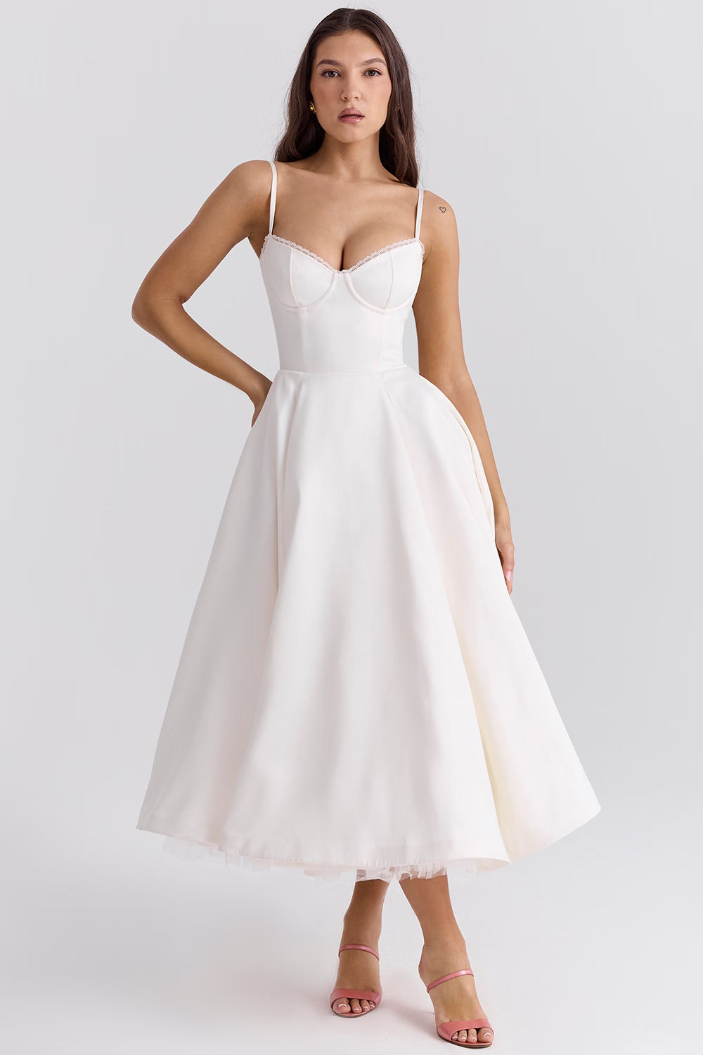 Robe midi femme trapèze avec corset et décolleté cœur