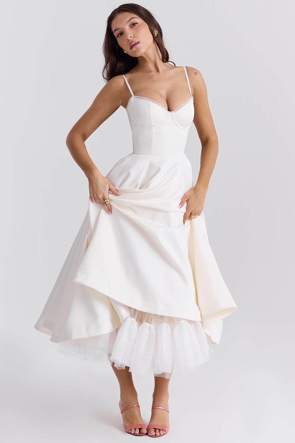Robe midi femme trapèze avec corset et décolleté cœur