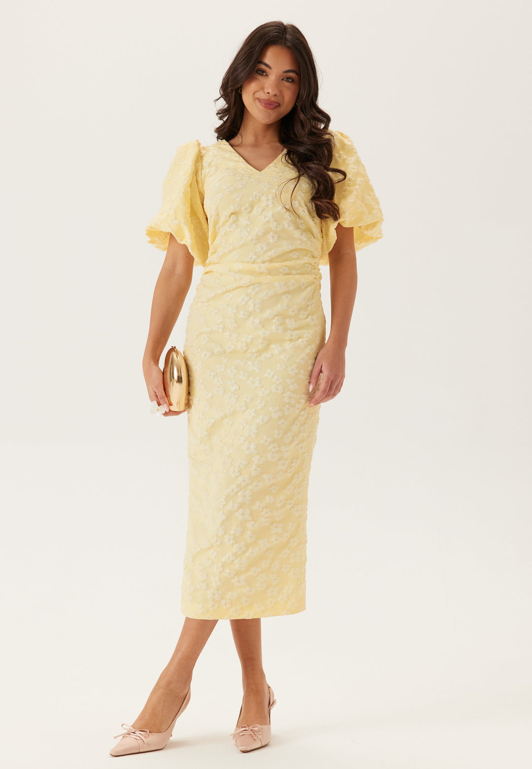 Robe midi jacquard à manches bouffantes 0