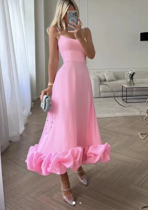 Robe midi pour femme avec bretelles et volants 5