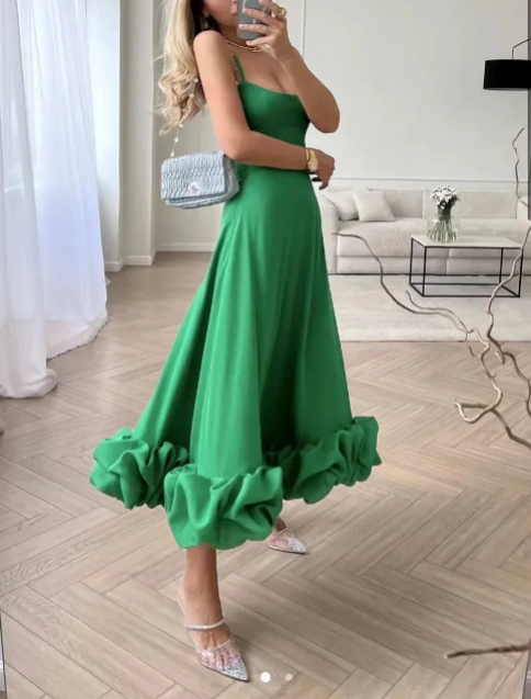 Robe midi pour femme avec bretelles et volants 6