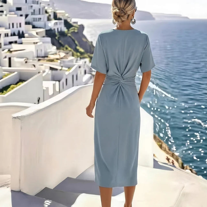 Robe portefeuille midi Amberly pour femme | Robe à col V, manches courtes et ceinture à nouer 5