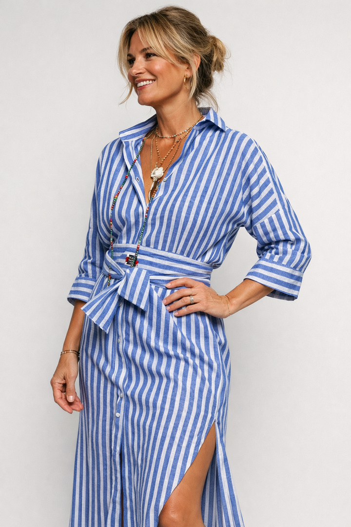Robe rayee femme avec ceinture a nouer - Chic et decontractee 0