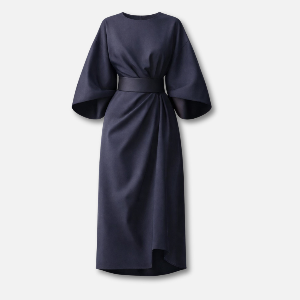 Robe spectaculaire à manches lanternes avec ceinture à la taille pour femme 0