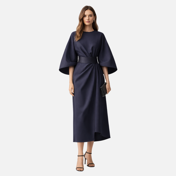 Robe spectaculaire à manches lanternes avec ceinture à la taille pour femme 1