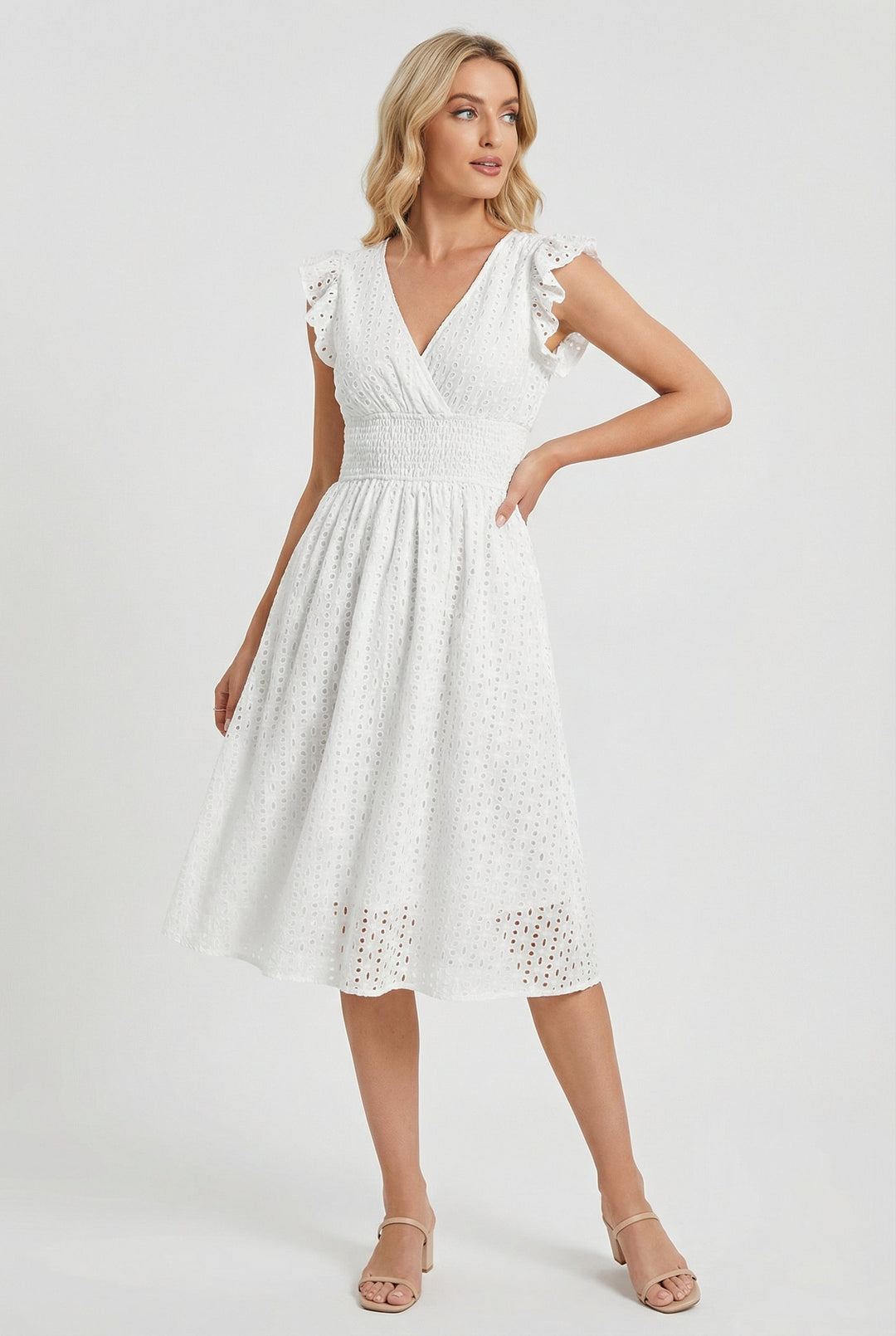 Robe trapèze pour femme | Taille froncée et manches courtes 1