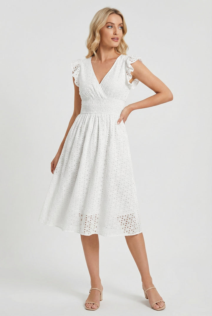 Robe trapèze pour femme | Taille froncée et manches courtes 1