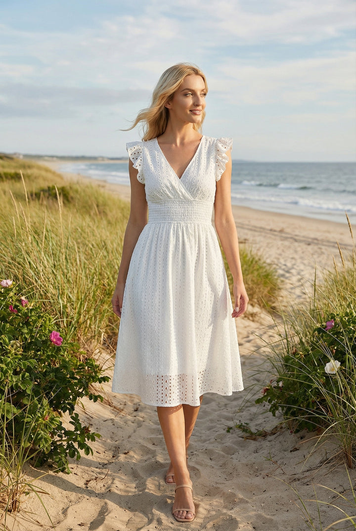 Robe trapèze pour femme | Taille froncée et manches courtes 3