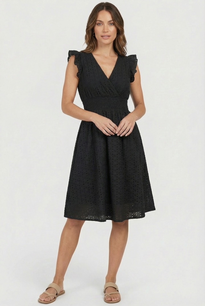 Robe trapèze pour femme | Taille froncée et manches courtes 4