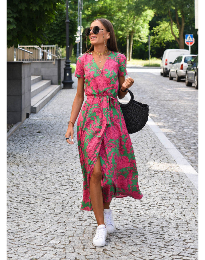Nadine™ | Robe Midi à Fleurs Enveloppante