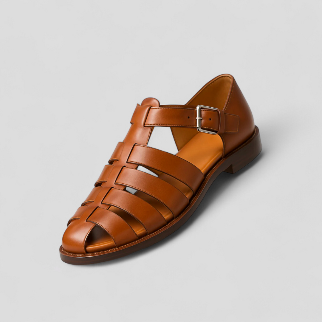 Sandales classiques pour hommes en cuir véritable noir, confortables avec boucle réglable et respirantes 0