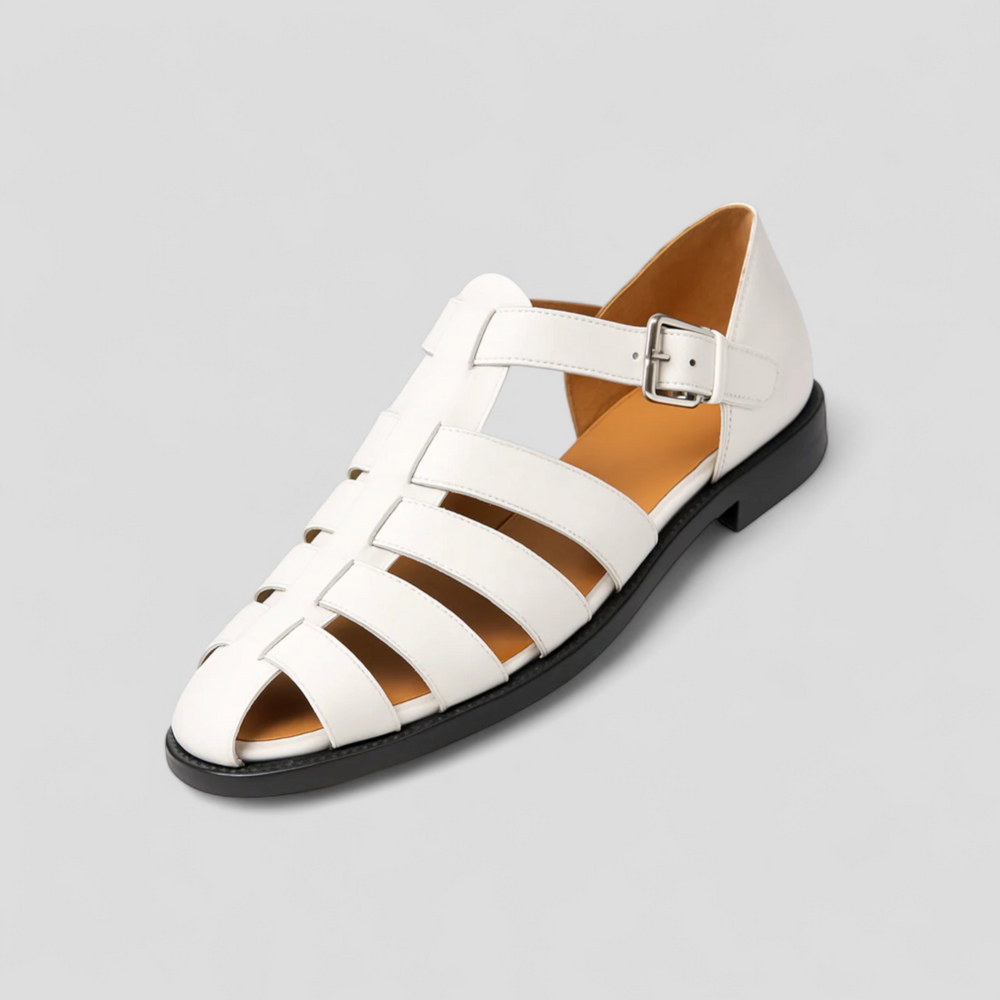 Sandales classiques pour hommes en cuir véritable noir, confortables avec boucle réglable et respirantes 1