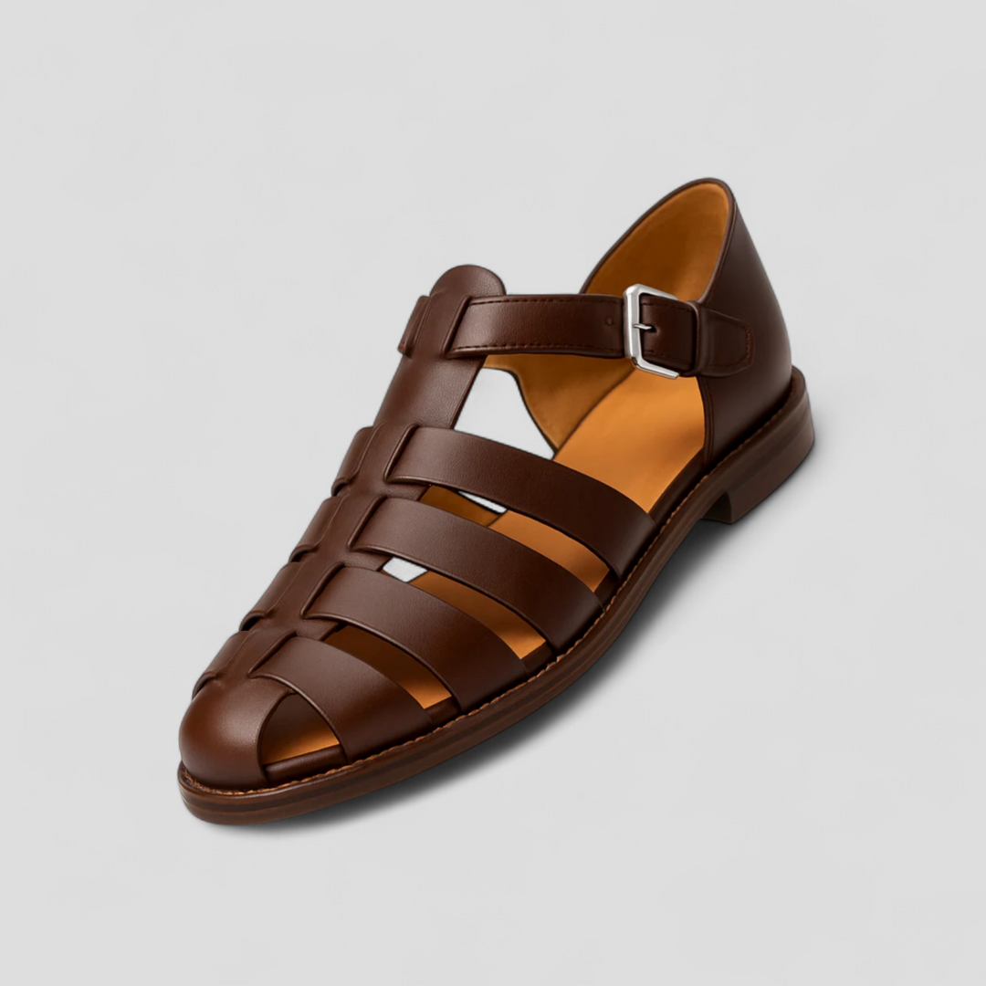 Sandales classiques pour hommes en cuir véritable noir, confortables avec boucle réglable et respirantes 2