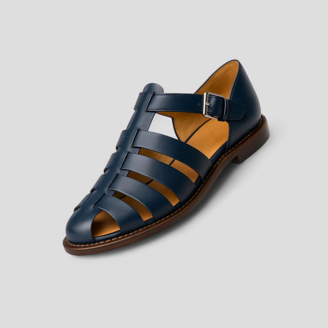 Sandales classiques pour hommes en cuir véritable noir, confortables avec boucle réglable et respirantes 3