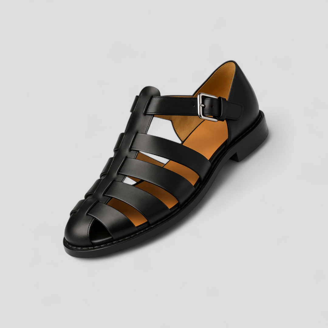 Sandales classiques pour hommes en cuir véritable noir, confortables avec boucle réglable et respirantes 4