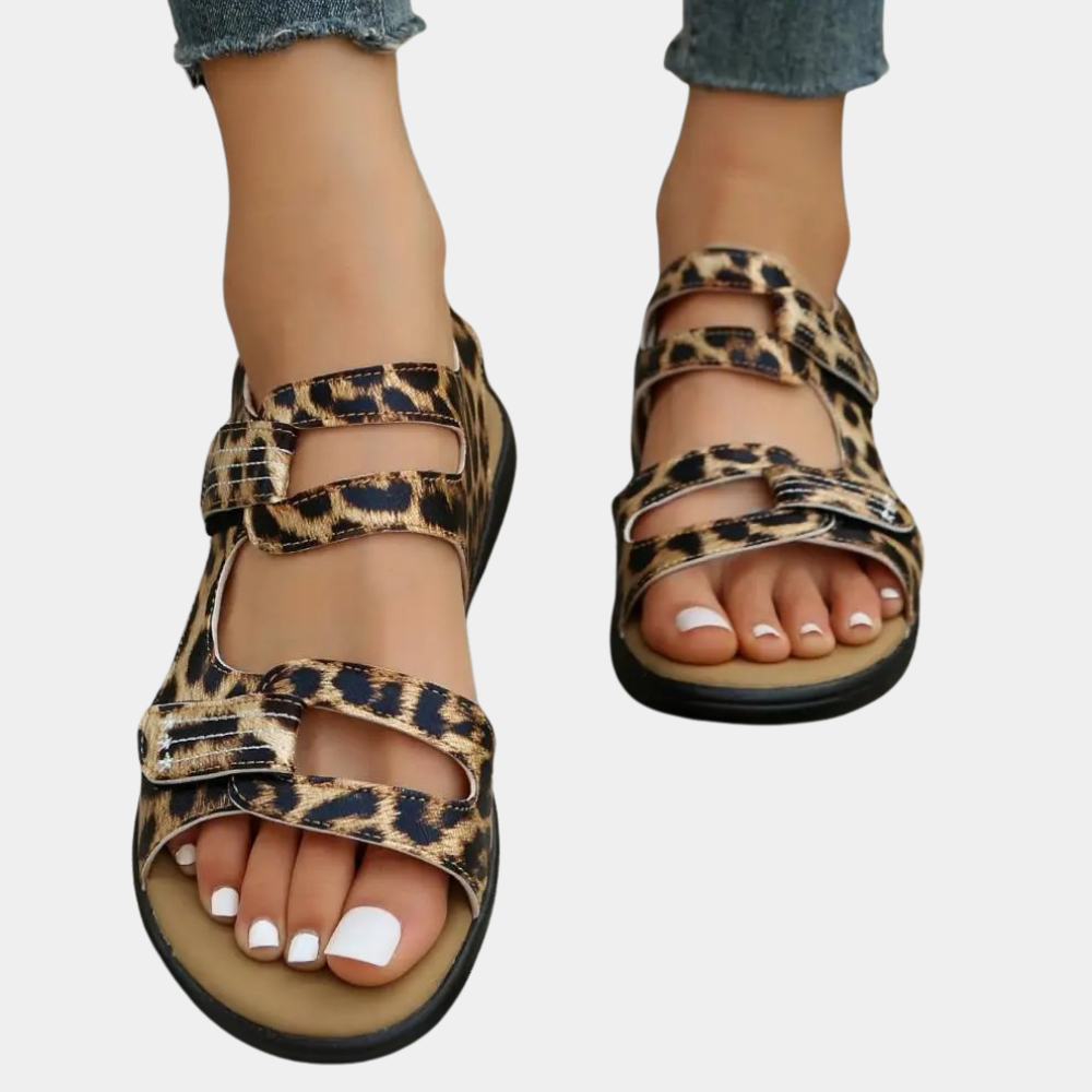 Sandales en cuir pour femmes, sandales d'été confortables pour femmes avec brides réglables 0