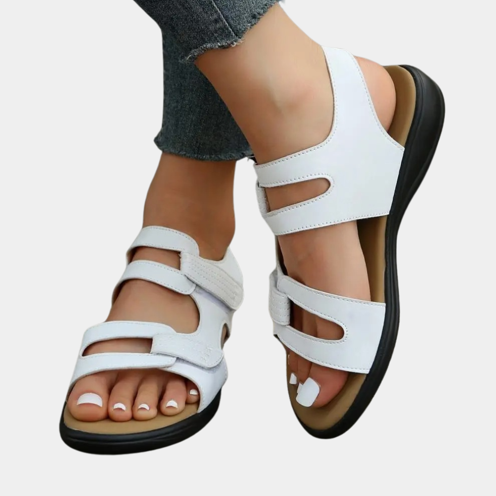 Sandales en cuir pour femmes, sandales d'été confortables pour femmes avec brides réglables 2