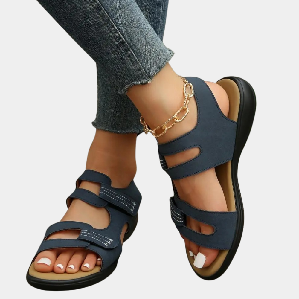 Sandales en cuir pour femmes, sandales d'été confortables pour femmes avec brides réglables 4