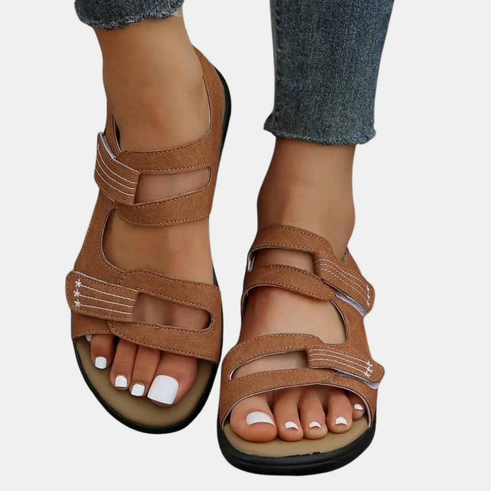 Sandales en cuir pour femmes, sandales d'été confortables pour femmes avec brides réglables 5