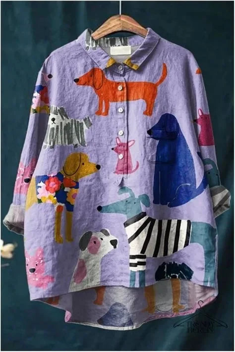 Elle | Casual Shirt met Leuk Hondenprint
