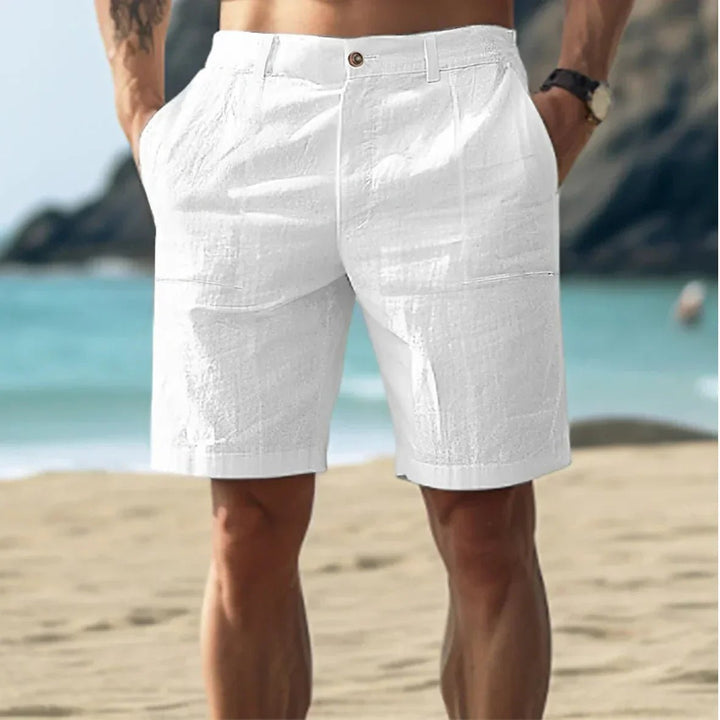 Short en lin pour homme | Coupe décontractée d'été à devant plat 0