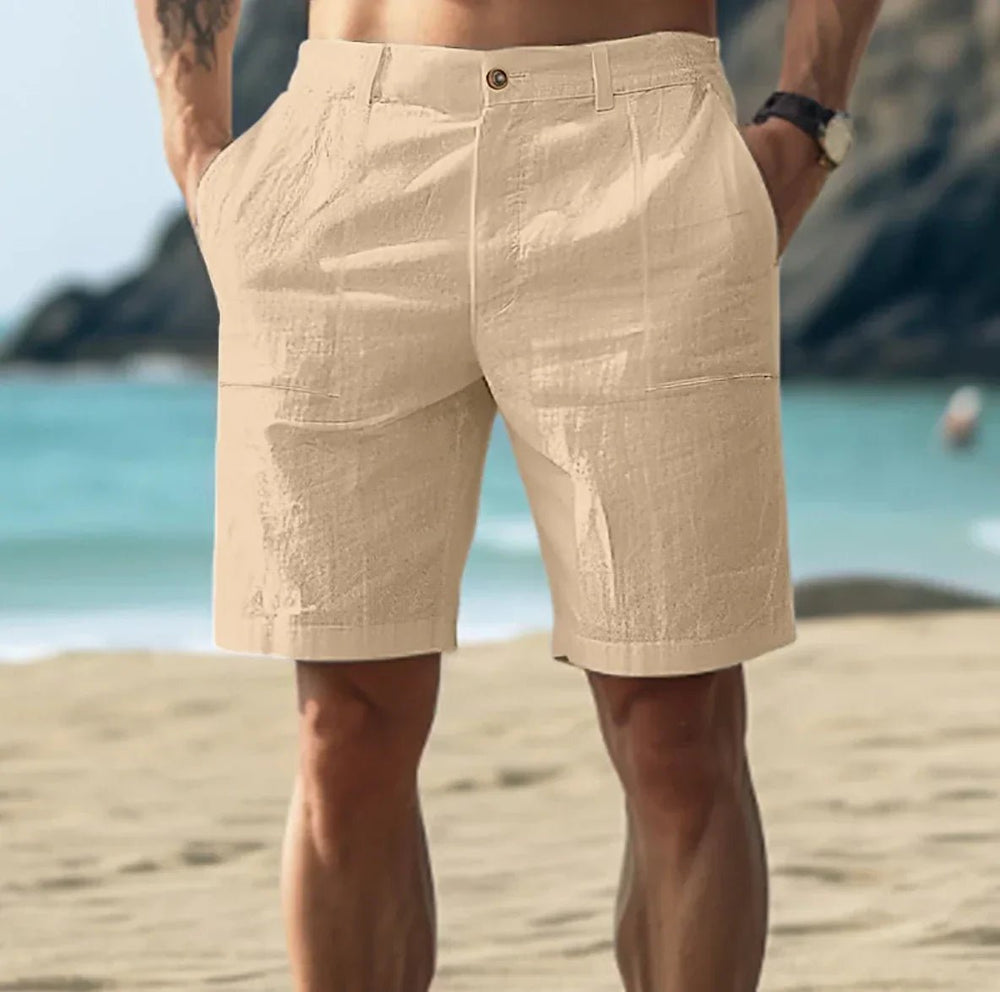 Short en lin pour homme | Coupe décontractée d'été à devant plat 1