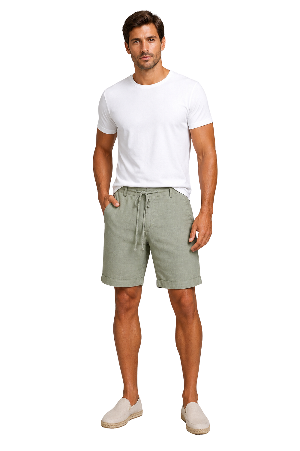 Short en lin pour homme avec cordon de serrage et ourlets roulés 1