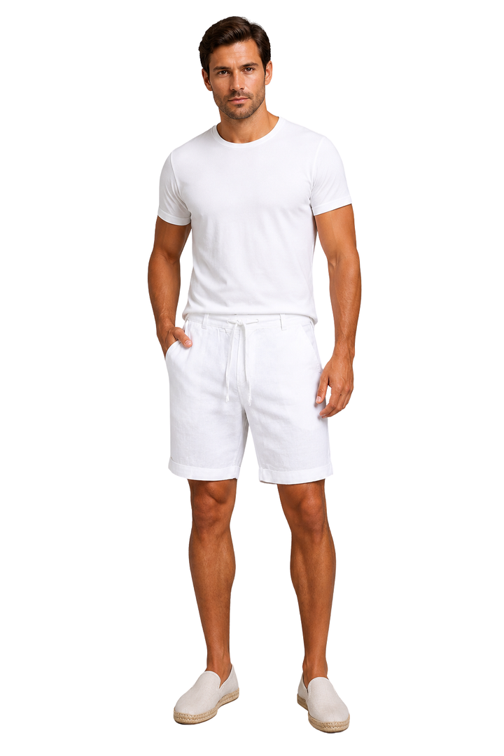 Short en lin pour homme avec cordon de serrage et ourlets roulés 2