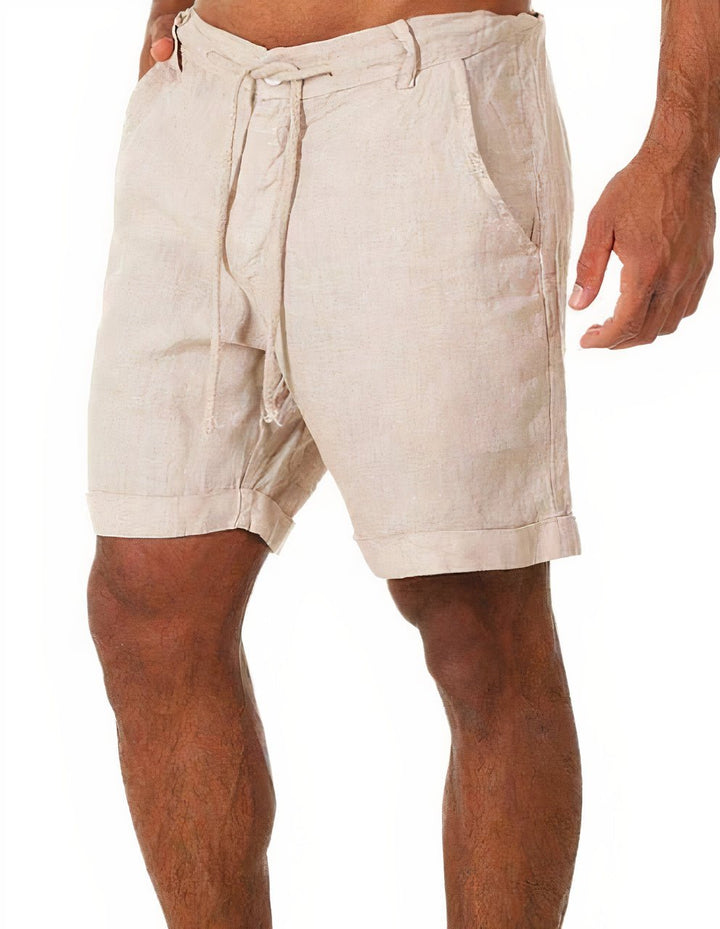 Short en lin pour homme avec revers | Short d'été décontracté à cordon de serrage 0