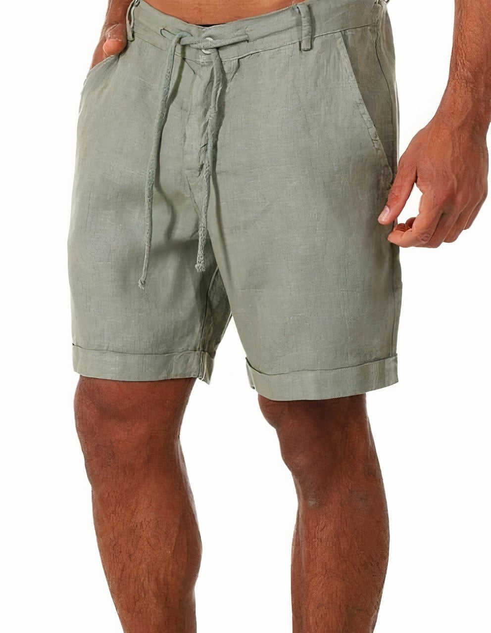 Short en lin pour homme avec revers | Short d'été décontracté à cordon de serrage 2
