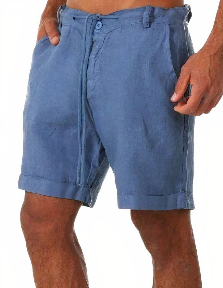 Short en lin pour homme avec revers | Short d'été décontracté à cordon de serrage 5