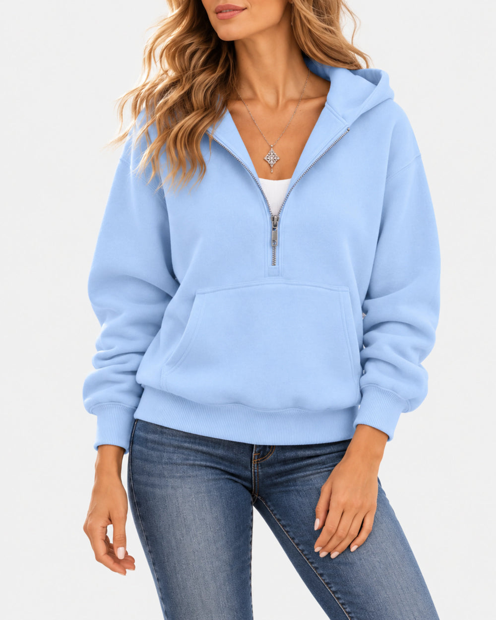 Solea Sweat à Capuche Femme | Polaire Douce, Demi-Zip et Poche Kangourou 1