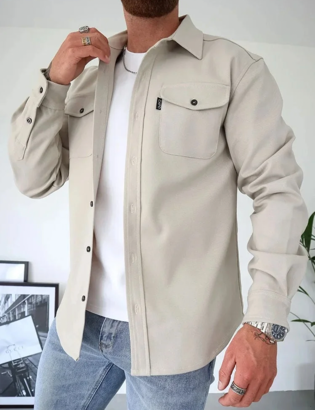 Surchemise décontractée pour homme avec fermeture boutonnée et poches poitrine 4