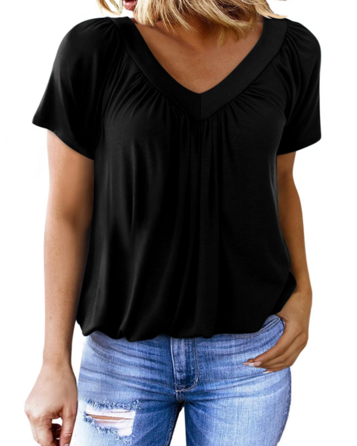 T-shirt oversize Solara pour femme – Haut d'été à col V, manches courtes, couleur unie décontractée 2
