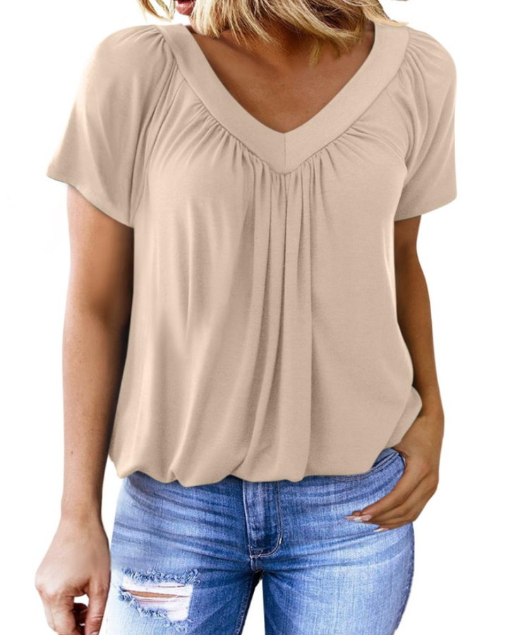 T-shirt oversize Solara pour femme – Haut d'été à col V, manches courtes, couleur unie décontractée 3